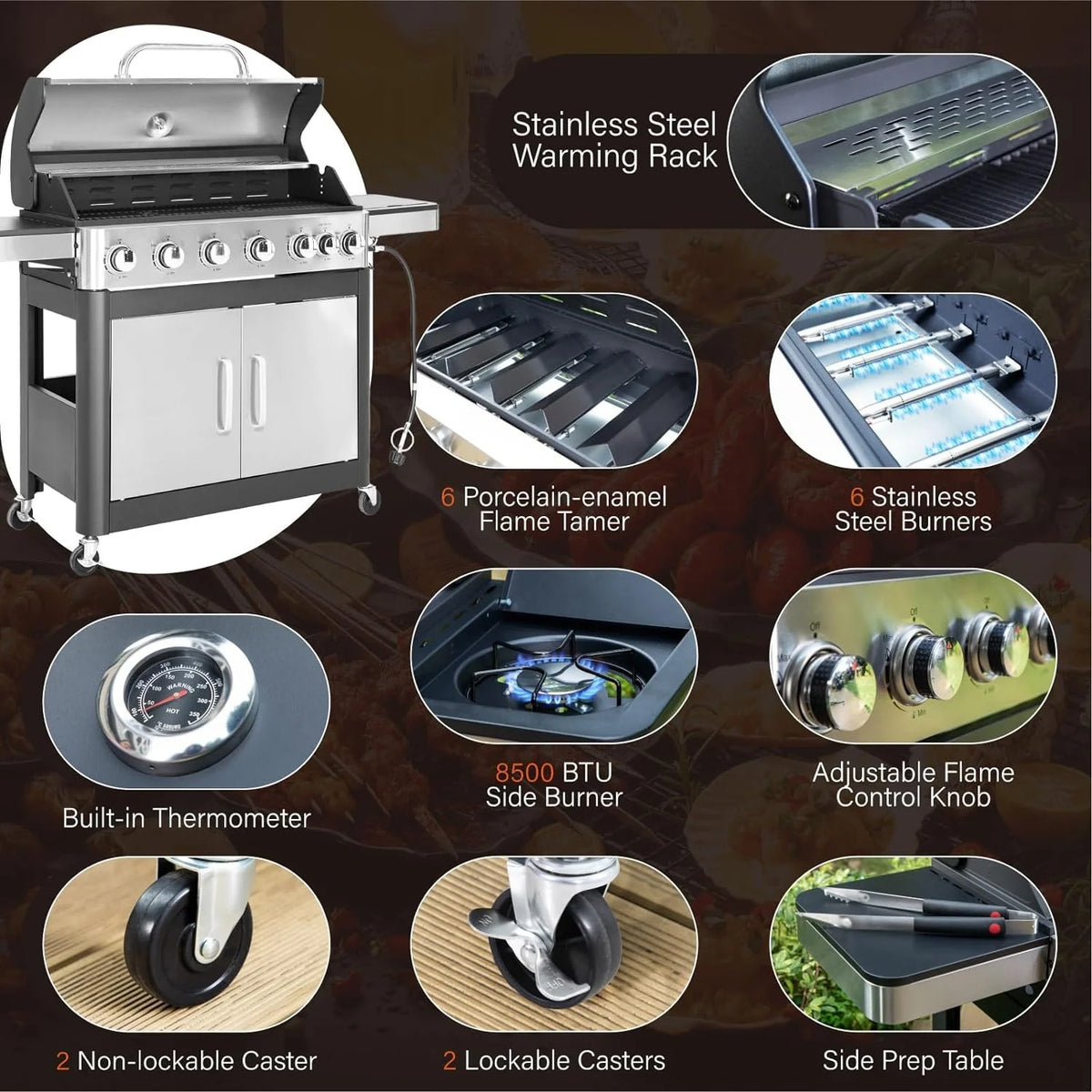 Sophia & William 4-Burner Propane Gas Grill, 542 Sq. In., Silver - E02GR001