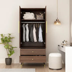 2-Door Wardrobe Closet Armoire With 2 Drawers And Clothes Rail - 70.9H x 31.5W x 19.1D