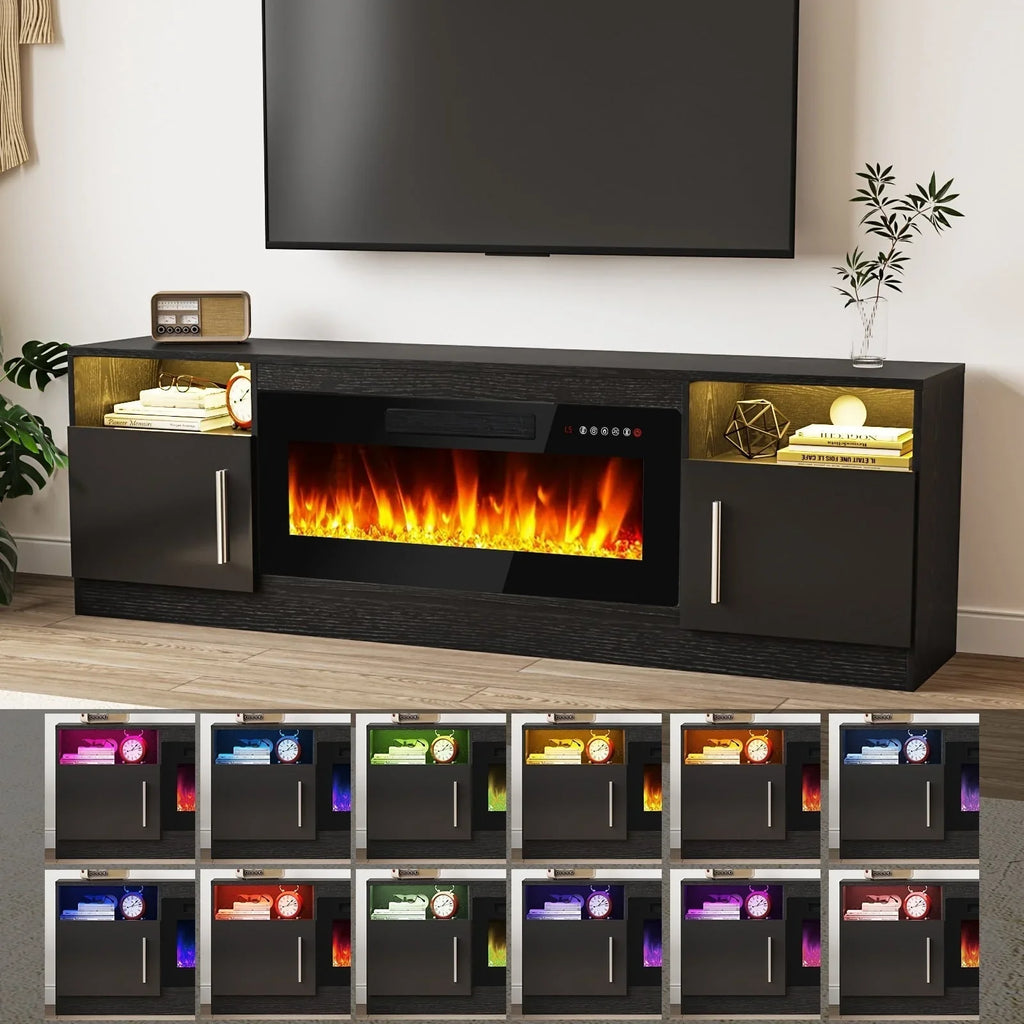 Bossin 70 Fireplace TV Stand With 36 Electric Fireplace For TVs Up To 80 - 16-Color LED Lights