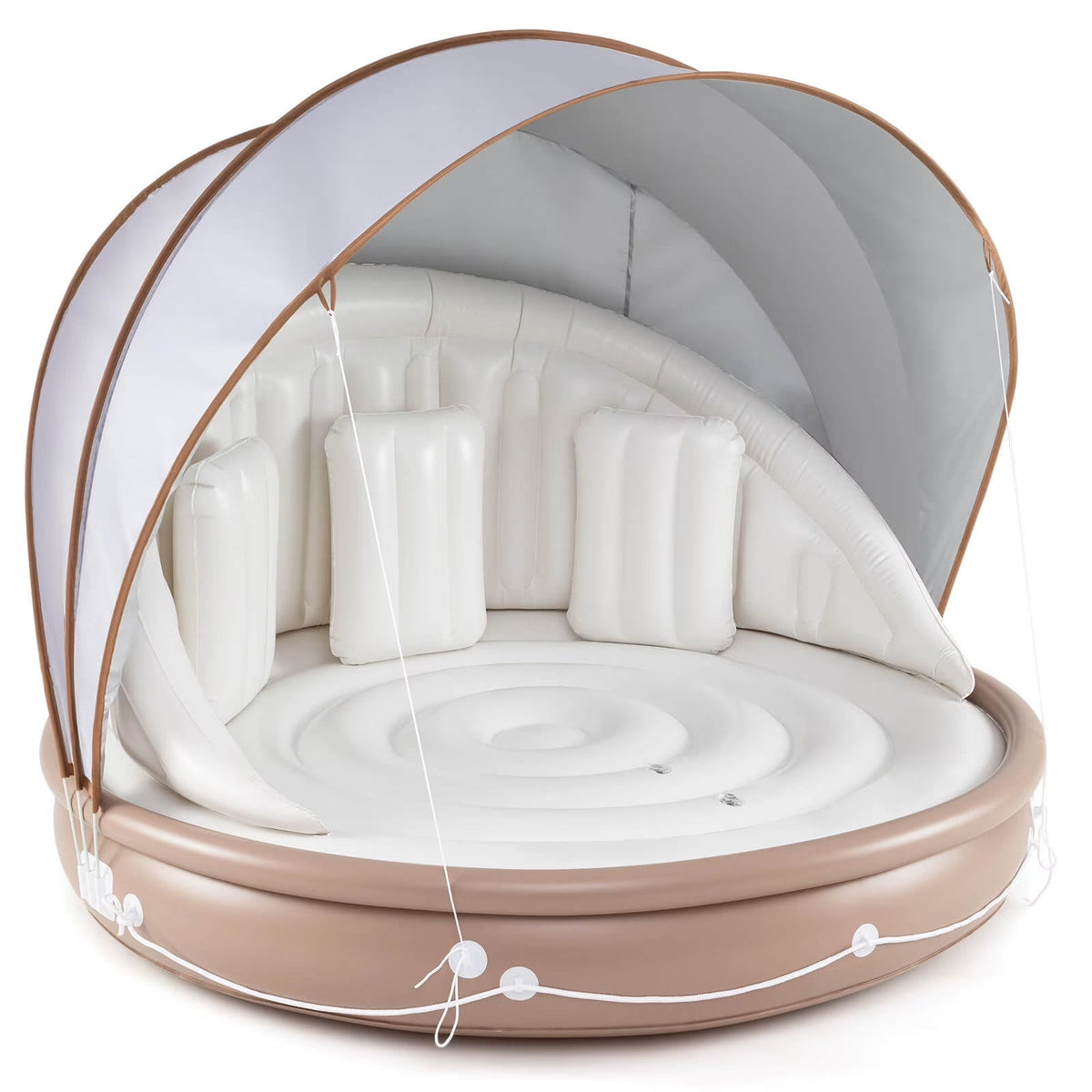 Costway Canopy Inflatable Pool Float Lounge, 71'' x 71'' x 63'' - White Brown Silver