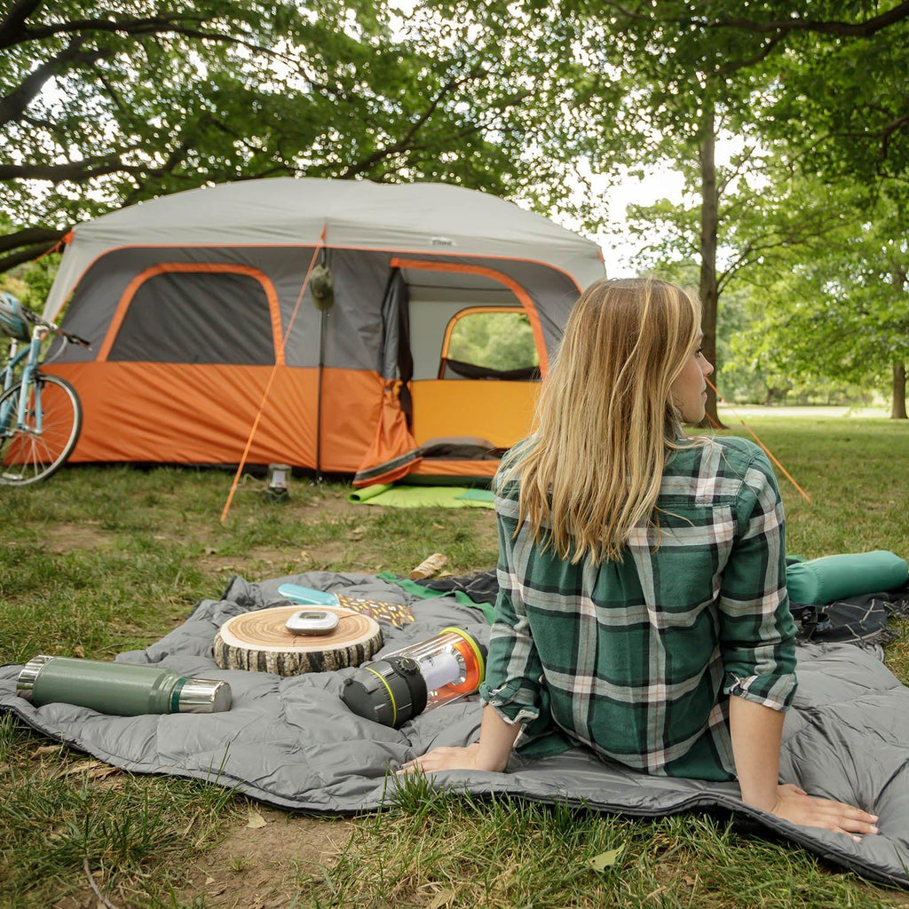 CORE 12 Person Straight Wall Cabin Tent, 16 x 11 Feet, Orange - SUVELAM