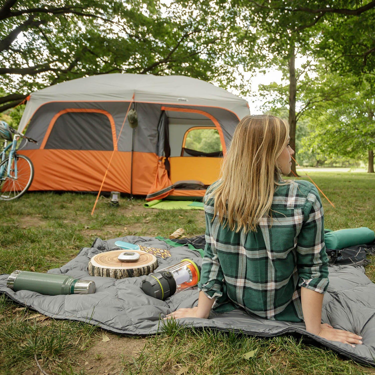 CORE 12 Person Straight Wall Cabin Tent, 16 x 11 Feet, Orange - SUVELAM