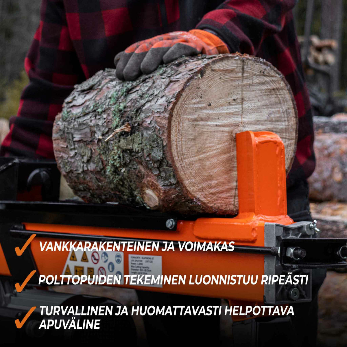 Fornorth Log Splitter 7 Tons, 2000W, 52 cm x 30 cm, Orange/Black - 7T V2