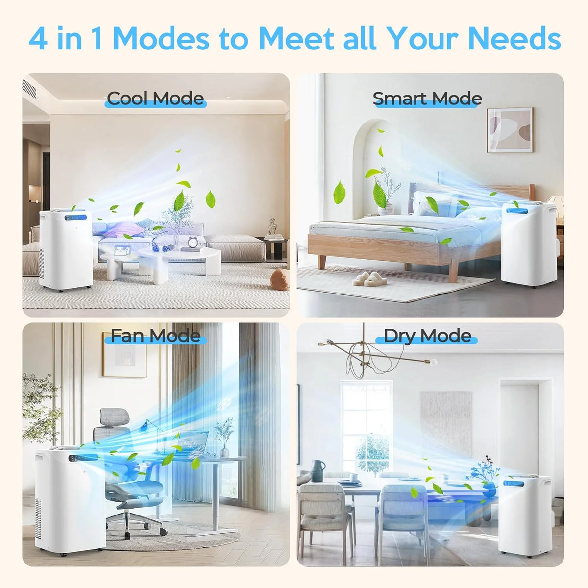 HUMHOLD Portable Air Conditioner 14000 BTU, 3-in-1 Cooling, Dehumidifier And Fan, White - HDPAC-10-B1