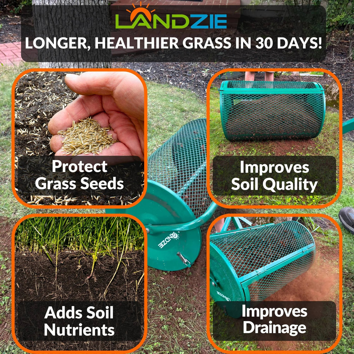 Landzie 24-Inch Walk-Behind Compost Spreader With Metal Mesh Basket