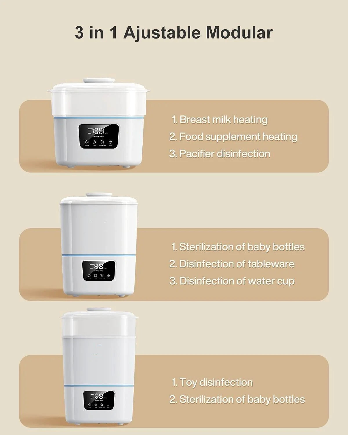 3-In-1 Baby Bottle Steam Sterilizer And Dryer, 9 Bottles, White