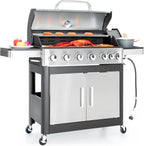Captiva Designs 4-Burner Propane Gas Grill With Side Burner, 42,000 BTU, Silver - GR001