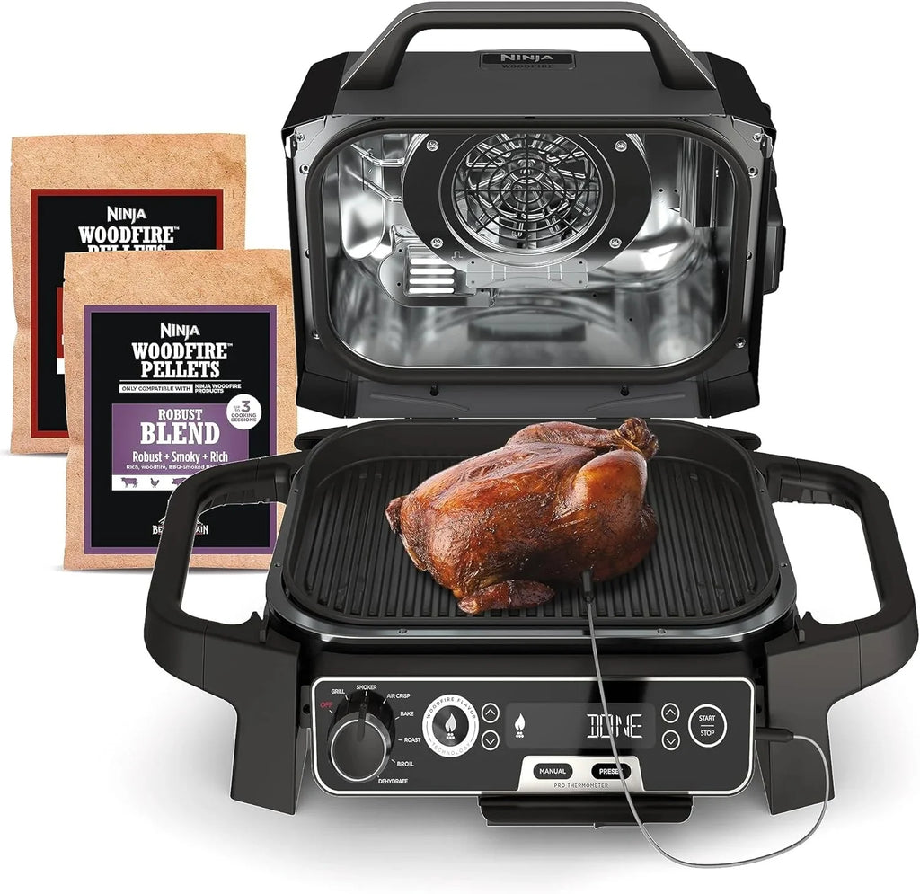 Ninja 7-in-1 Portable Electric Outdoor Grill And Smoker With Thermometer, Grey - OG751BRN