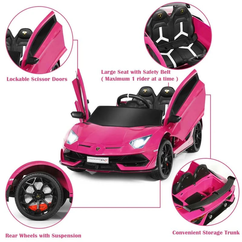 Licensed Lamborghini SVJ Kids Ride-On Car, 12V Battery Powered - Red, White, Black, Green Or Pink