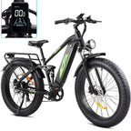 Adult Electric Bike 1000W 48V 17.5AH, 26 Fat Tire, Full Suspension, 7 Speed, 60 Miles Range - UL Certified