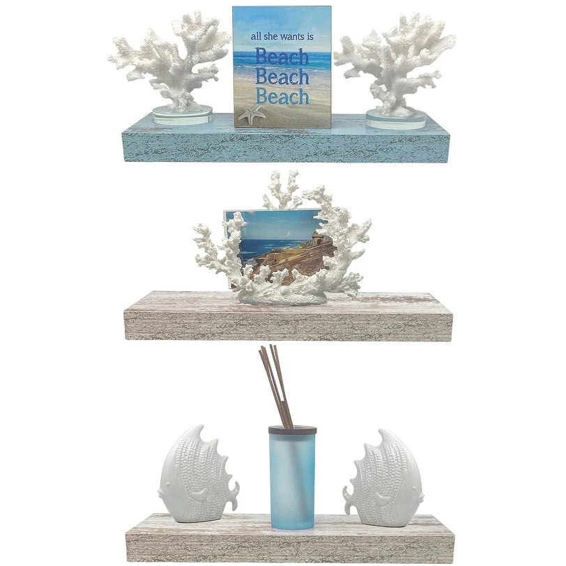 Rustic Finish Floating Wall Shelves, 3-Pack, 16.25in x 5.50in x 1.5in