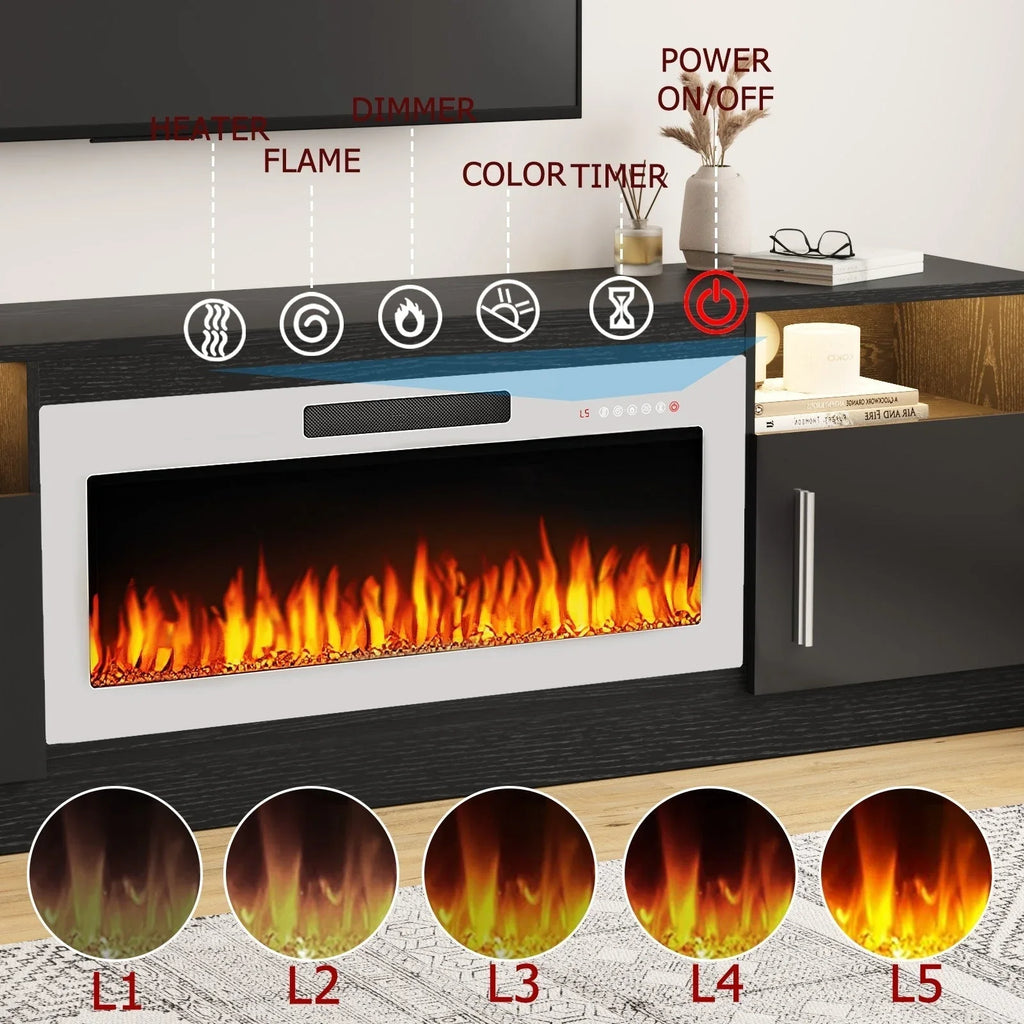 Bossin 70 Fireplace TV Stand With 36 Electric Fireplace For TVs Up To 80 - 16-Color LED Lights