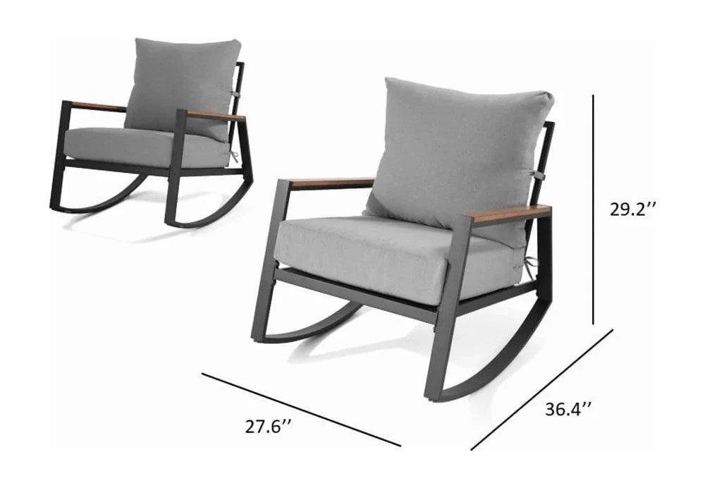 Better Homes & Gardens Marlow Outdoor Patio Rocking Chairs, 2-Pack, Black Frame/Gray Cushion
