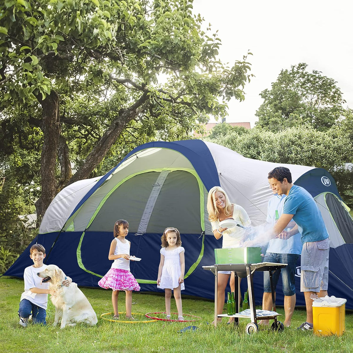 unp 10-Person Camping Tent, 18ft x 9ft x 78in, 2 Rooms, 5 Mesh Windows