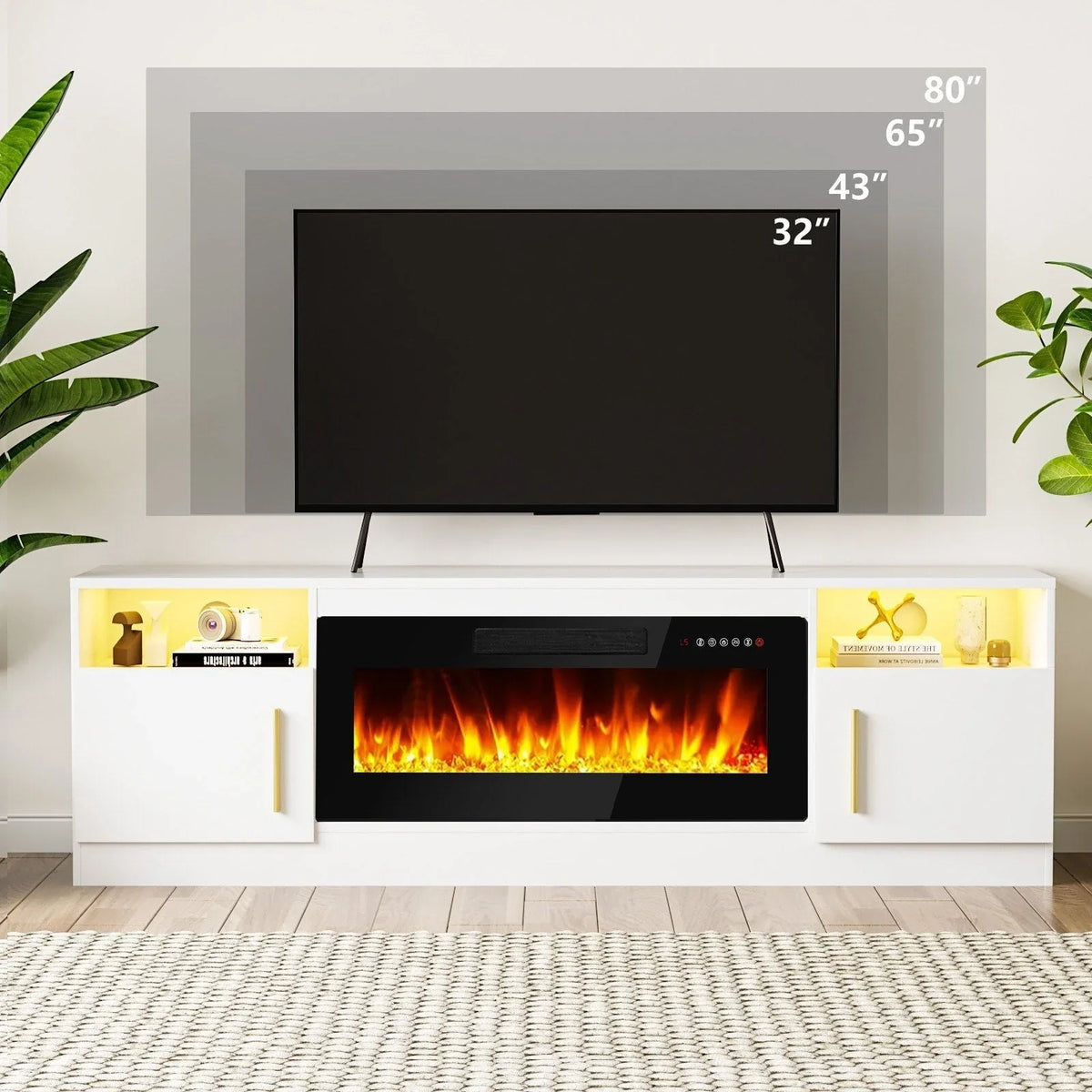 Bossin 70 Fireplace TV Stand With 36 Electric Fireplace For TVs Up To 80 - 16-Color LED Lights