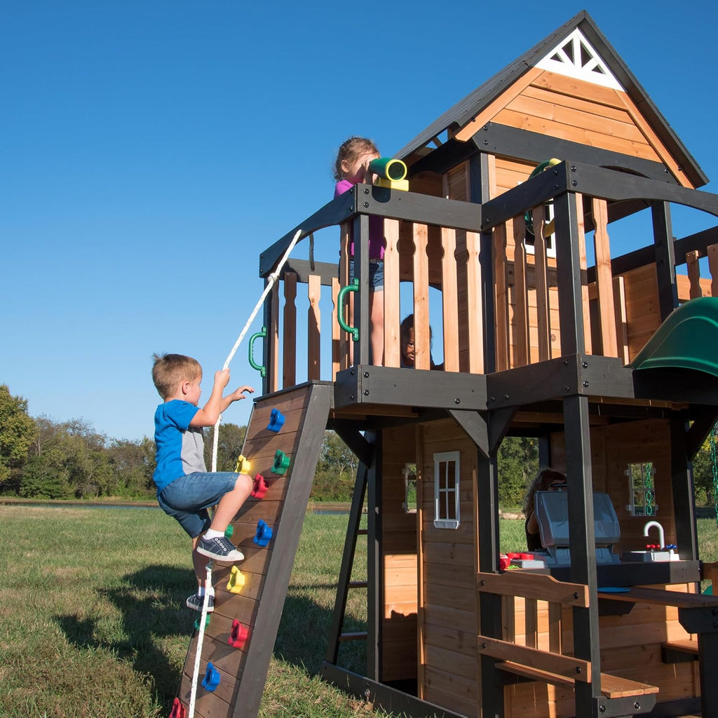 Backyard Discovery Swing Set With Playhouse, 10-foot Wave Slide And 2 Belt Swings - Gorge Creek