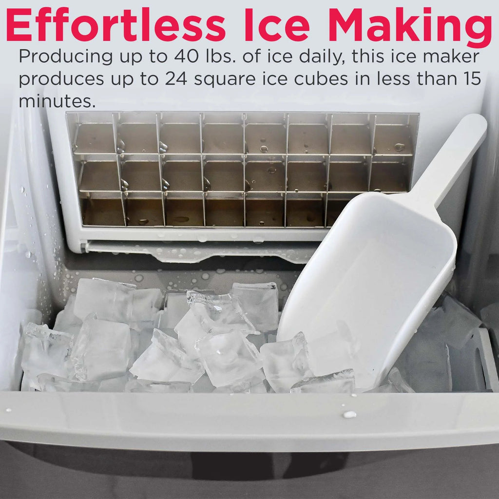 Frigidaire Countertop Clear Square Ice Maker, 40 lbs. Per Day - Stainless Steel