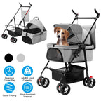 iMounTEK 4-Wheel Foldable Pet Stroller With Removable Liner And Storage Basket - Gray