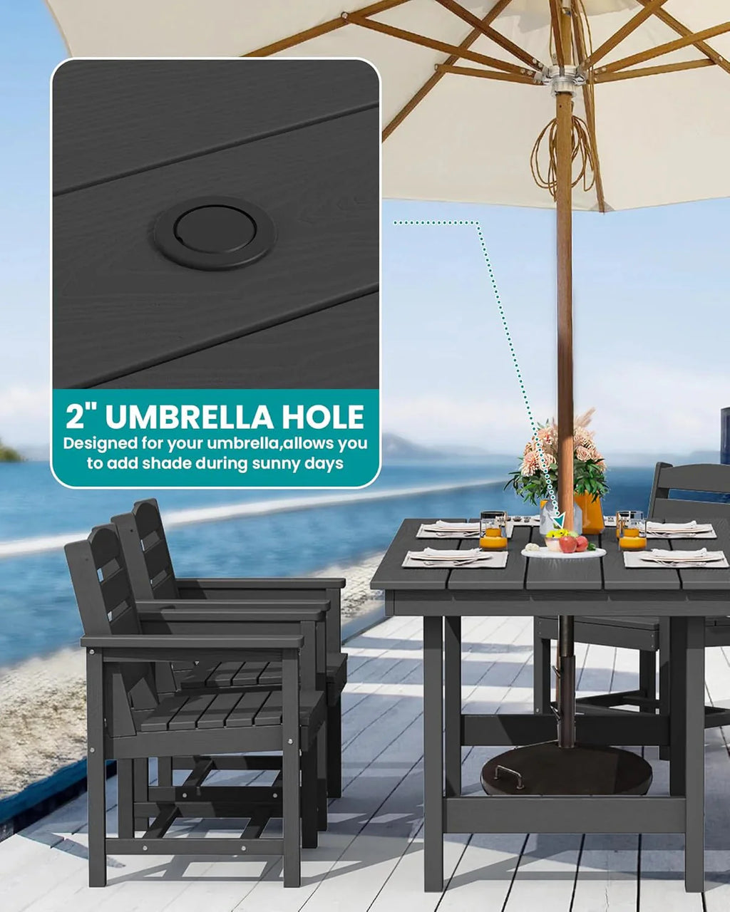 SERWALL 7-Piece HDPE Patio Dining Set, Aruba, 66.9in D x 32.2in W x 29.1in H