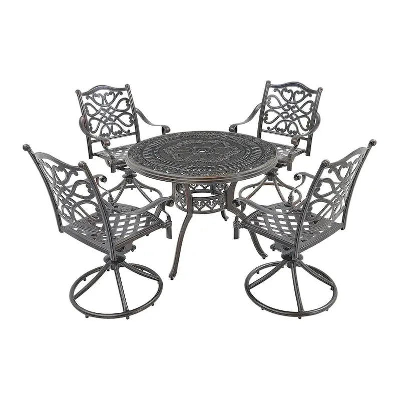 Cast Aluminum 5-Piece Patio Dining Set With 4 Swivel Chairs And Tempered Glass Table - Brown Or White