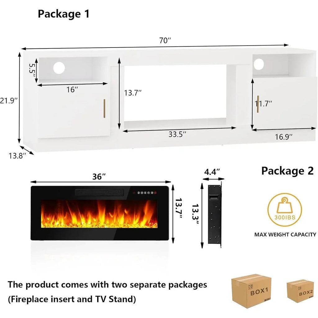 Bossin 70 Fireplace TV Stand With 36 Electric Fireplace For TVs Up To 80 - 16-Color LED Lights