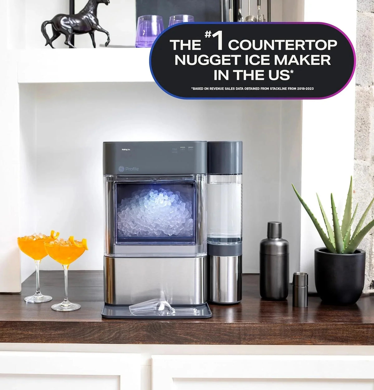 GE Profile Opal 2.0 Countertop Nugget Ice Maker With 0.75 Gallon Tank, 38 lbs/24 Hours, Stainless Steel