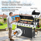 MELLCOM 4 Burner Propane Gas Grill With Cast Iron Grates And Side Stove, 44,000 BTU, Black - BBQ-4+1