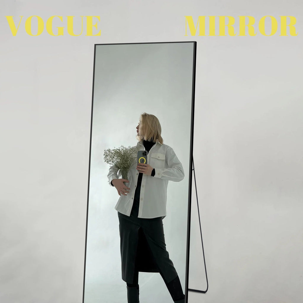 Full-Length Floor Mirror 64x21, Aluminum Alloy Frame With Stand And Wall Mount Option