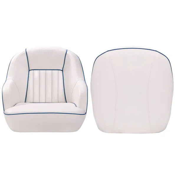 Pontoon Boat Captain's Bucket Seat, White & Blue, 19.5 in H x 22 in W x 21.5 in D - Boat Cabin Seating