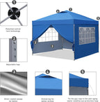 GDY 10x10 Pop Up Canopy Tent With 4 Sidewalls And 4 Sandbags - Blue