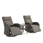 Pocassy 3-Piece Outdoor Recliner Set With Side Tables And Grey Cushions