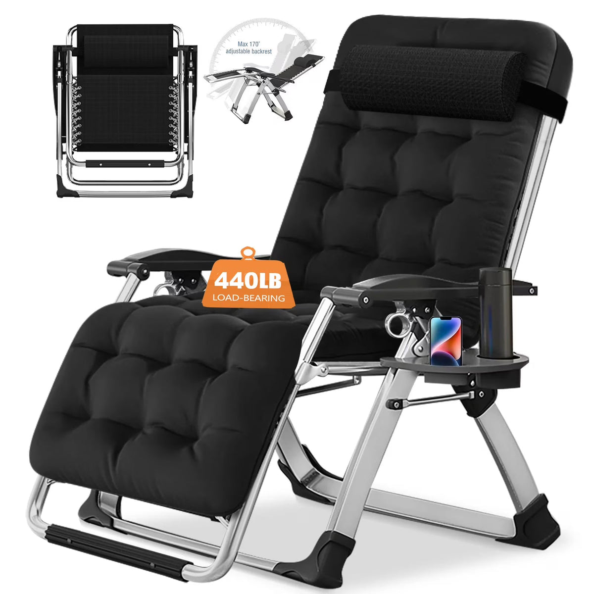 NAIZEA Zero Gravity Lawn Recliner Chairs, 2 Pack, Black