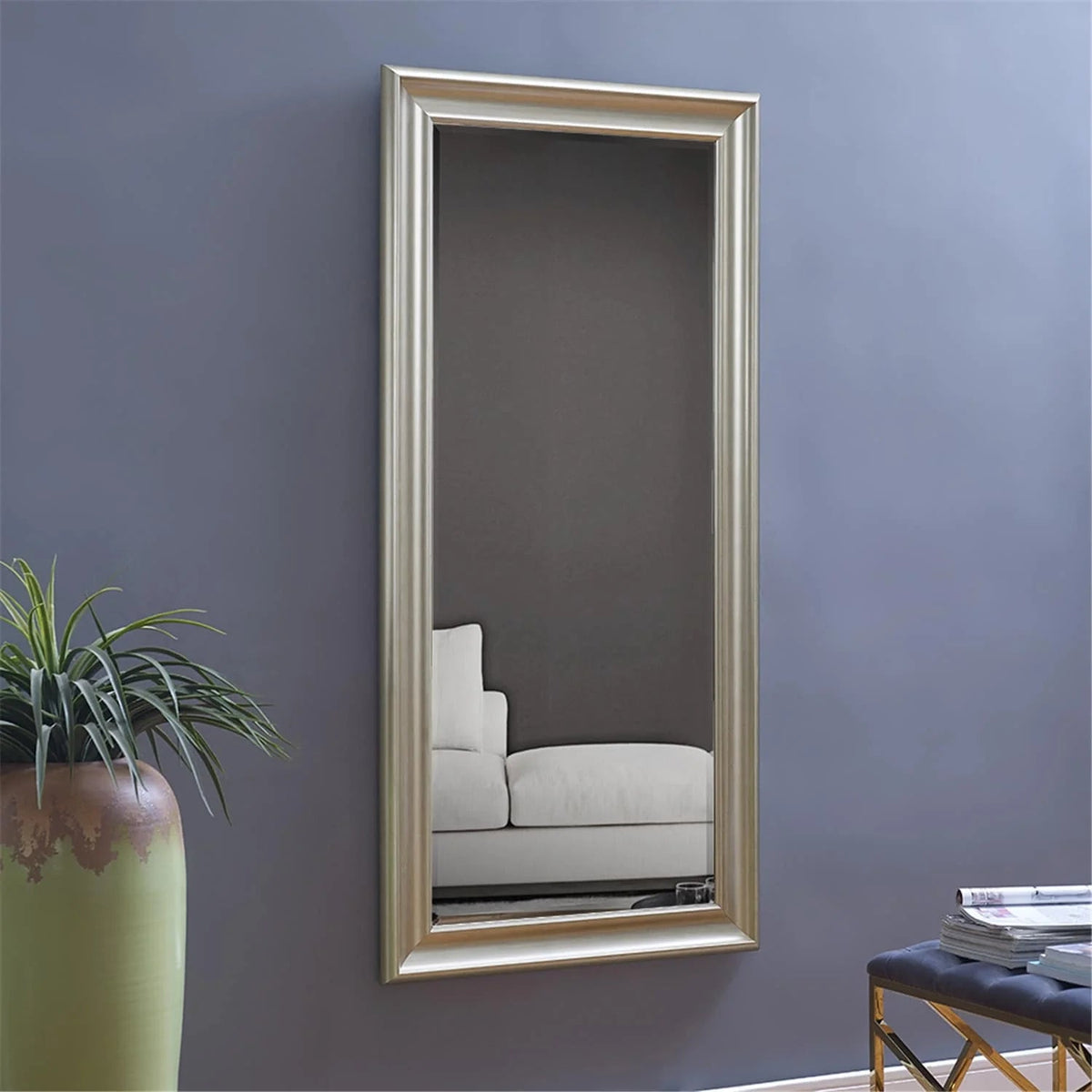 Full Length Oversized Rectangle Wall Mirror With Smooth Faux Wood Frame