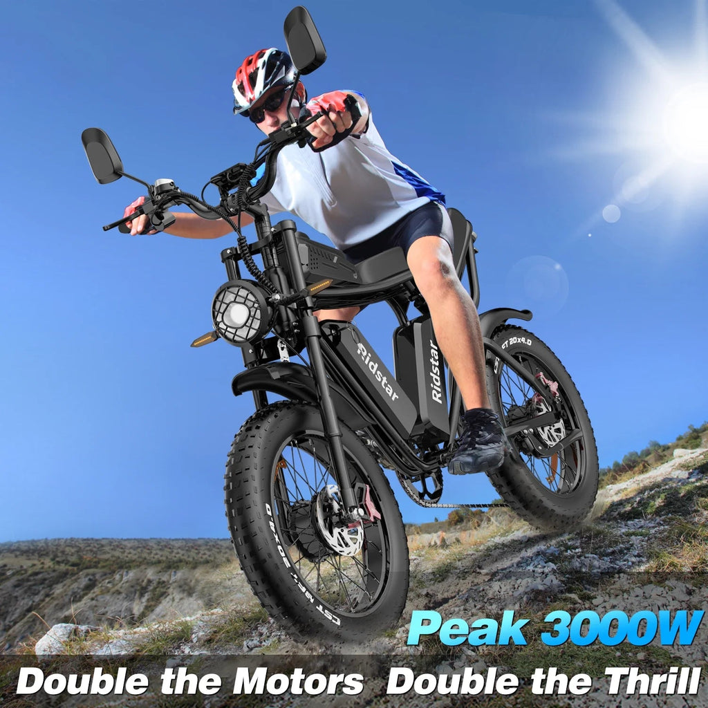 1500W Electric Mountain Bike 48V 20Ah, 20 inch Fat Tires, Shimano 7-Speed, Full Suspension - q20-1500w