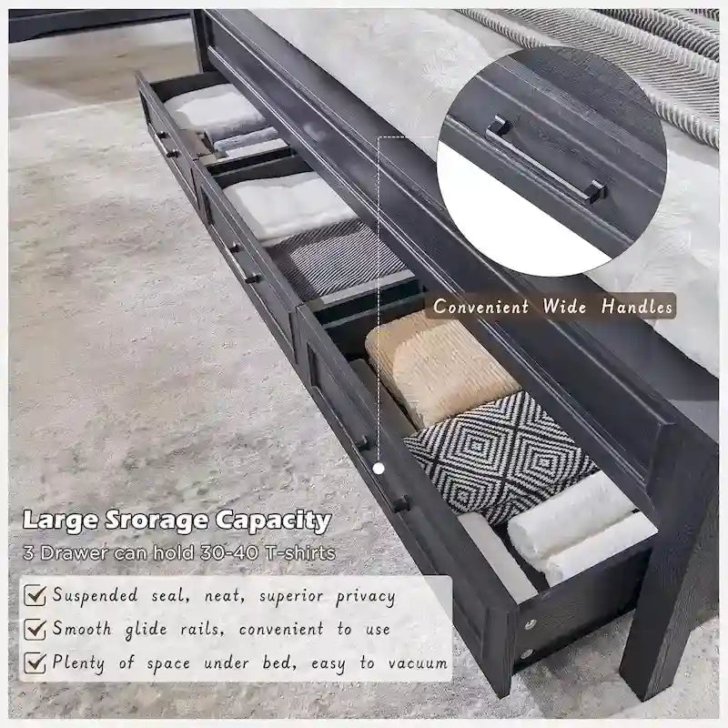 King Engineered Wood Platform Bed Frame With Headboard And 3 Drawers - 86L x 81.5W x 52.5H