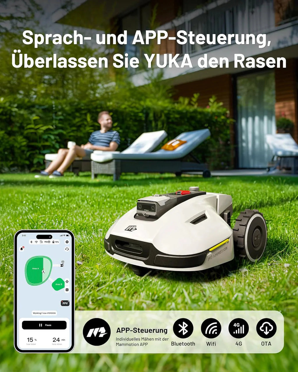 Mammotion YUKA Mini 500H Robotic Lawn Mower, 0.12 Acre, White - 500H