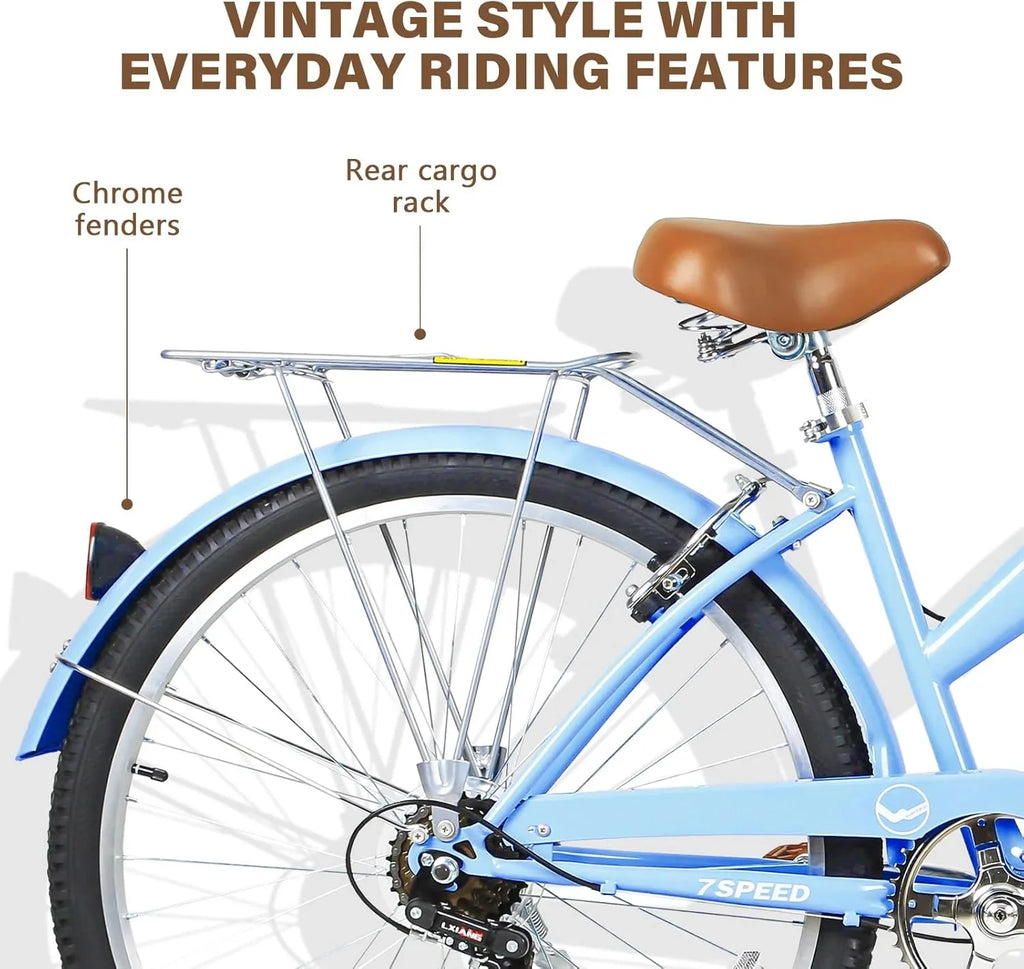 WEIZE 26 Inch 7-Speed High-Carbon Steel Beach Cruiser Bike