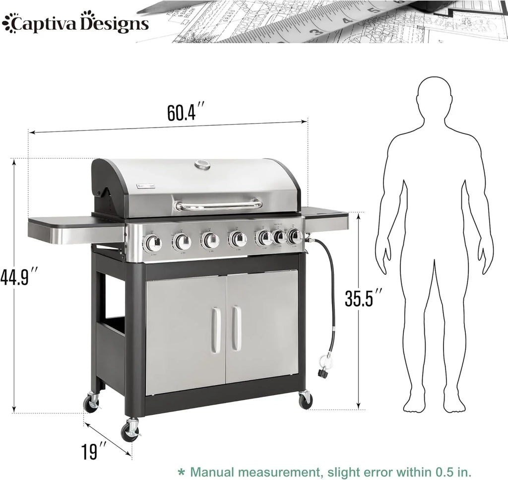 Captiva Designs 4-Burner Propane Gas Grill With Side Burner, 42,000 BTU, Silver - GR001