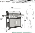Captiva Designs 4-Burner Propane Gas Grill With Side Burner, 42,000 BTU, Silver - GR001