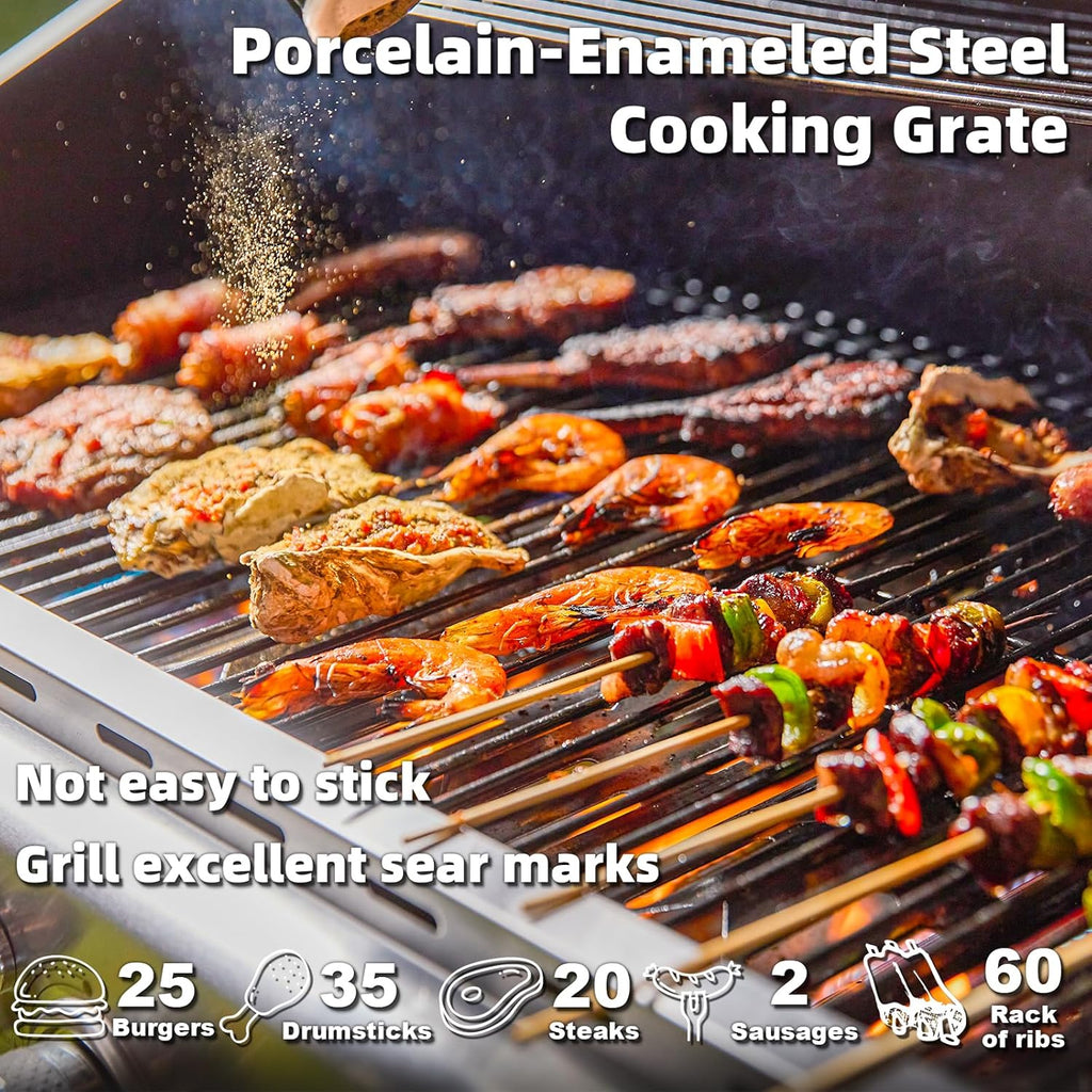 4-Burner Propane Gas Grill With Cast Iron Grates, Side Stove And 44,000 BTU Stainless Steel Burners