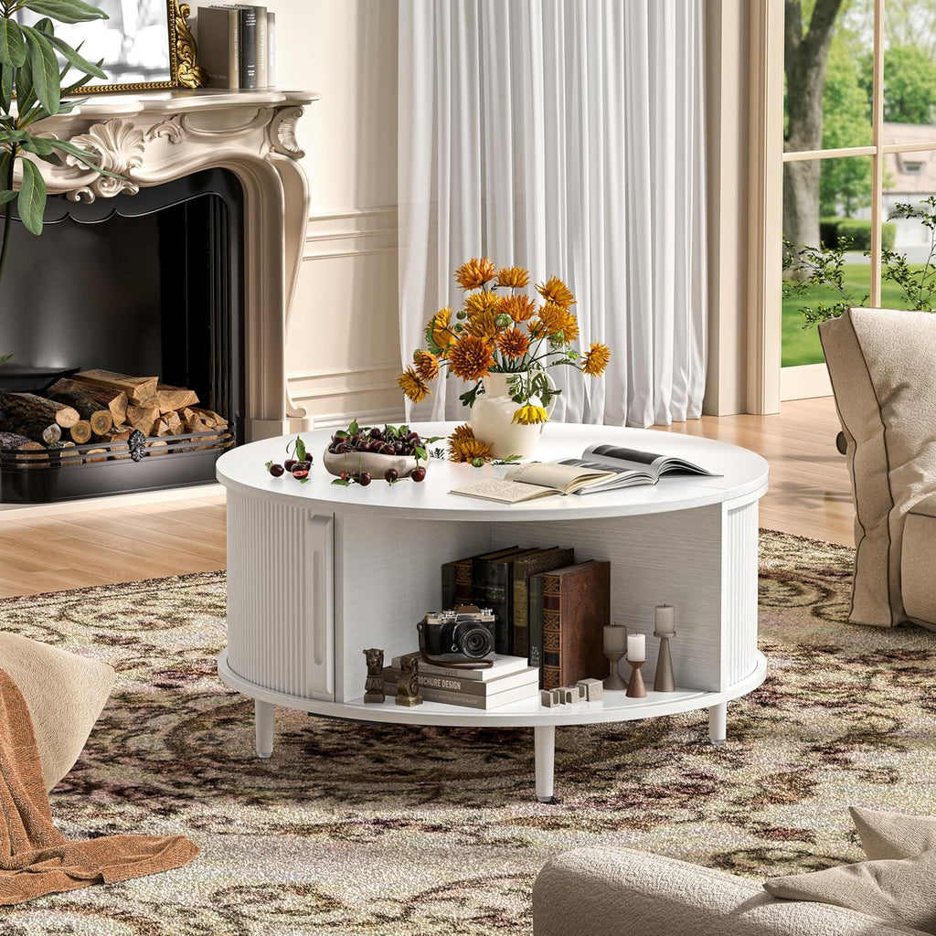 Round Lift-Top Coffee Table With Storage, 31.5 inch, Sliding Door And Adjustable Footpads