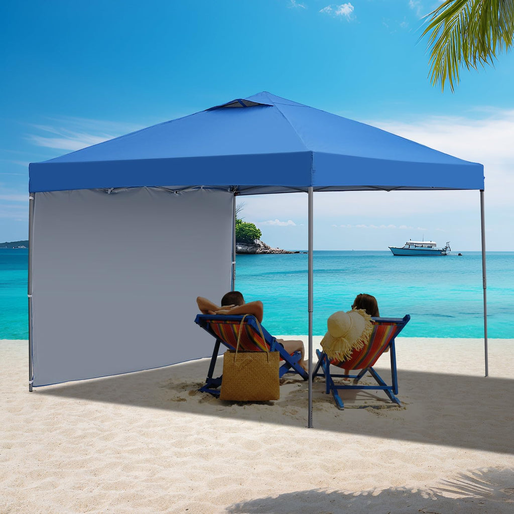 GDY 10x10 Pop Up Canopy Tent With 4 Sidewalls And 4 Sandbags - Blue