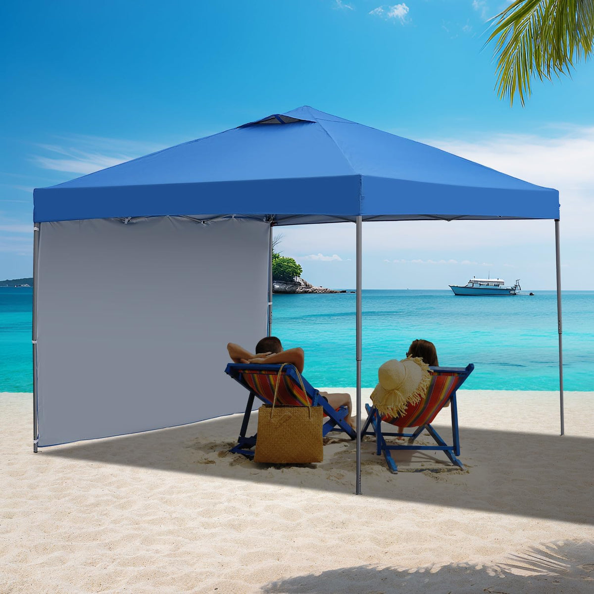 GDY 10x10 Pop Up Canopy Tent With 4 Sidewalls And 4 Sandbags - Blue
