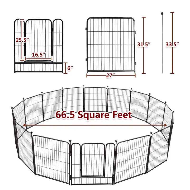 PawGiant Heavy Duty Metal Dog Playpen, 16 Panels, 32in Height - Portable Fence