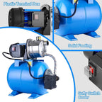 PANRANO 1.6 HP Shallow Well Jet Pump With Pressure Tank, 1268 GPH, Stainless Steel