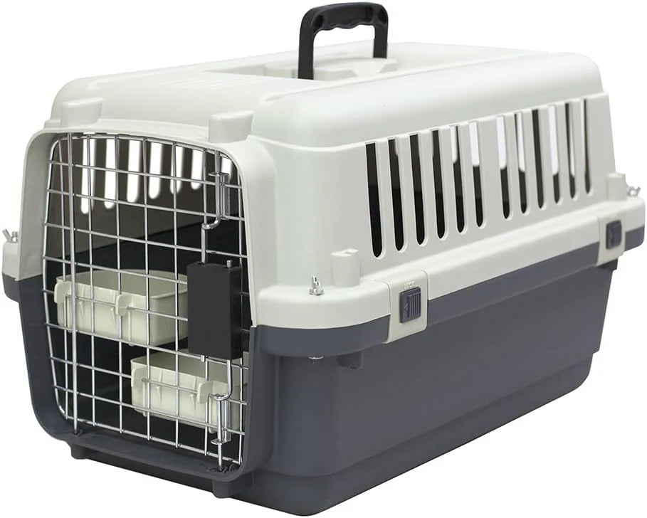 SportPet Designs Plastic Airline Approved Rolling Dog Kennel With Wire Door, XXX-Large, Gray, 48in L x 32in W x 36in H