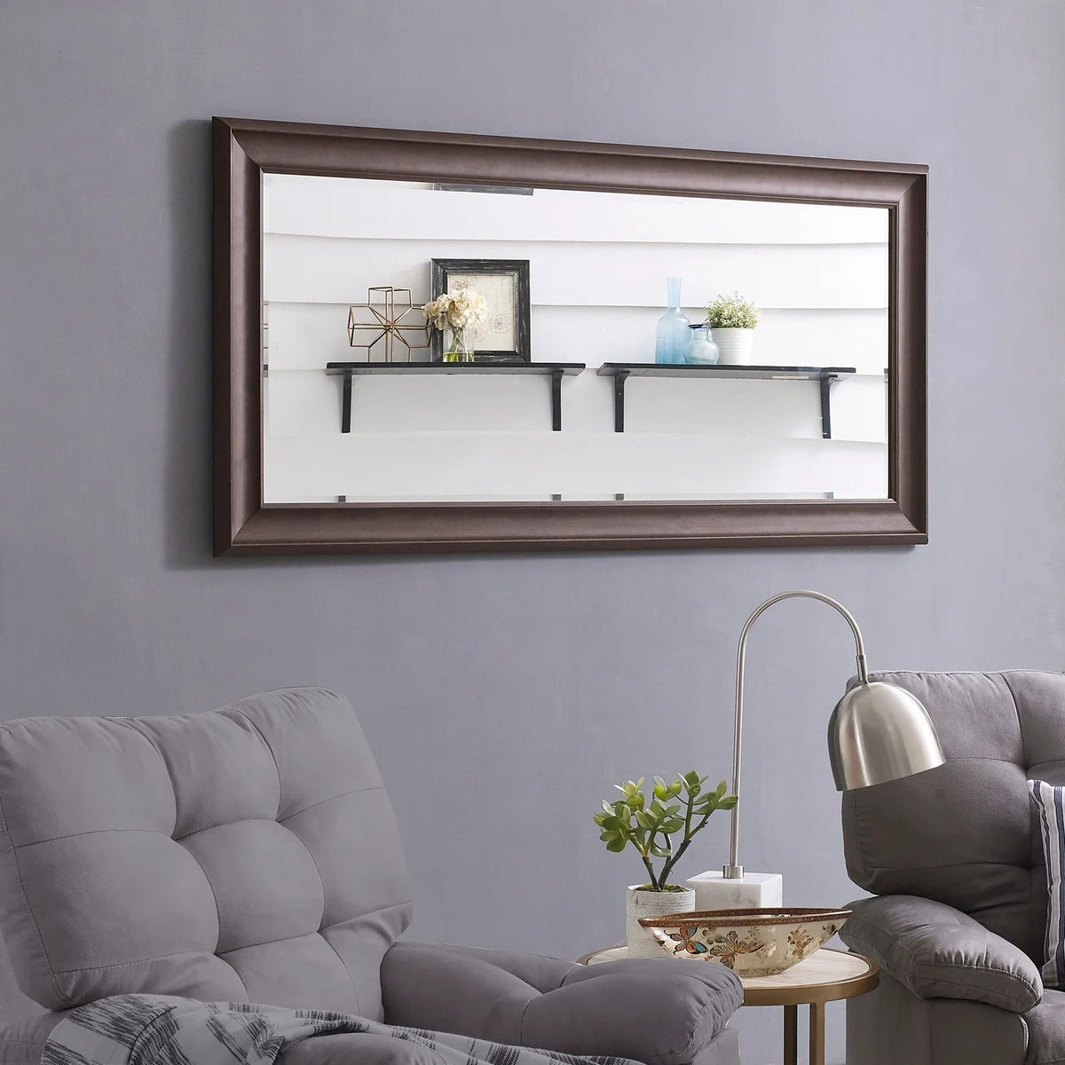 Full Length Oversized Rectangle Wall Mirror With Smooth Faux Wood Frame