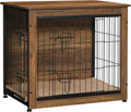 DWANTON Wooden Dog Crate Furniture With Cushion, Double Doors And Adjustable Feet