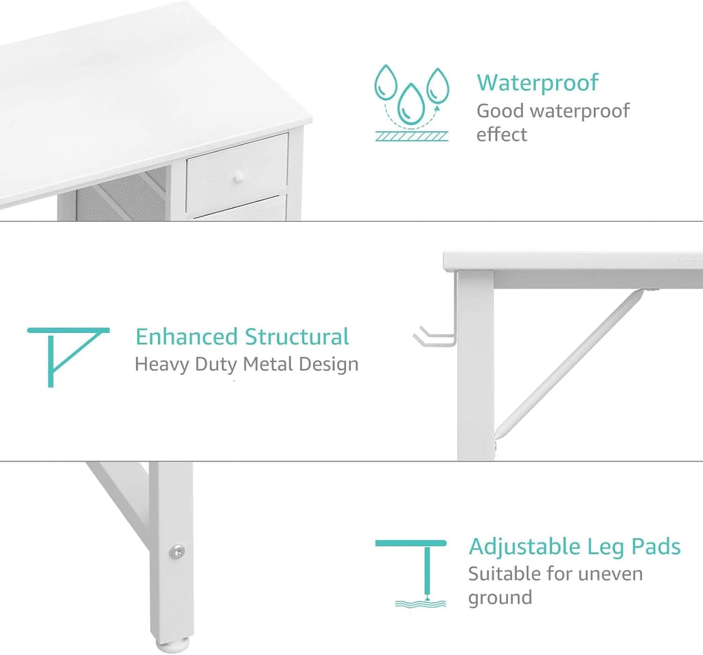 40 Inch Small White Computer Writing Desk With Fabric Drawers
