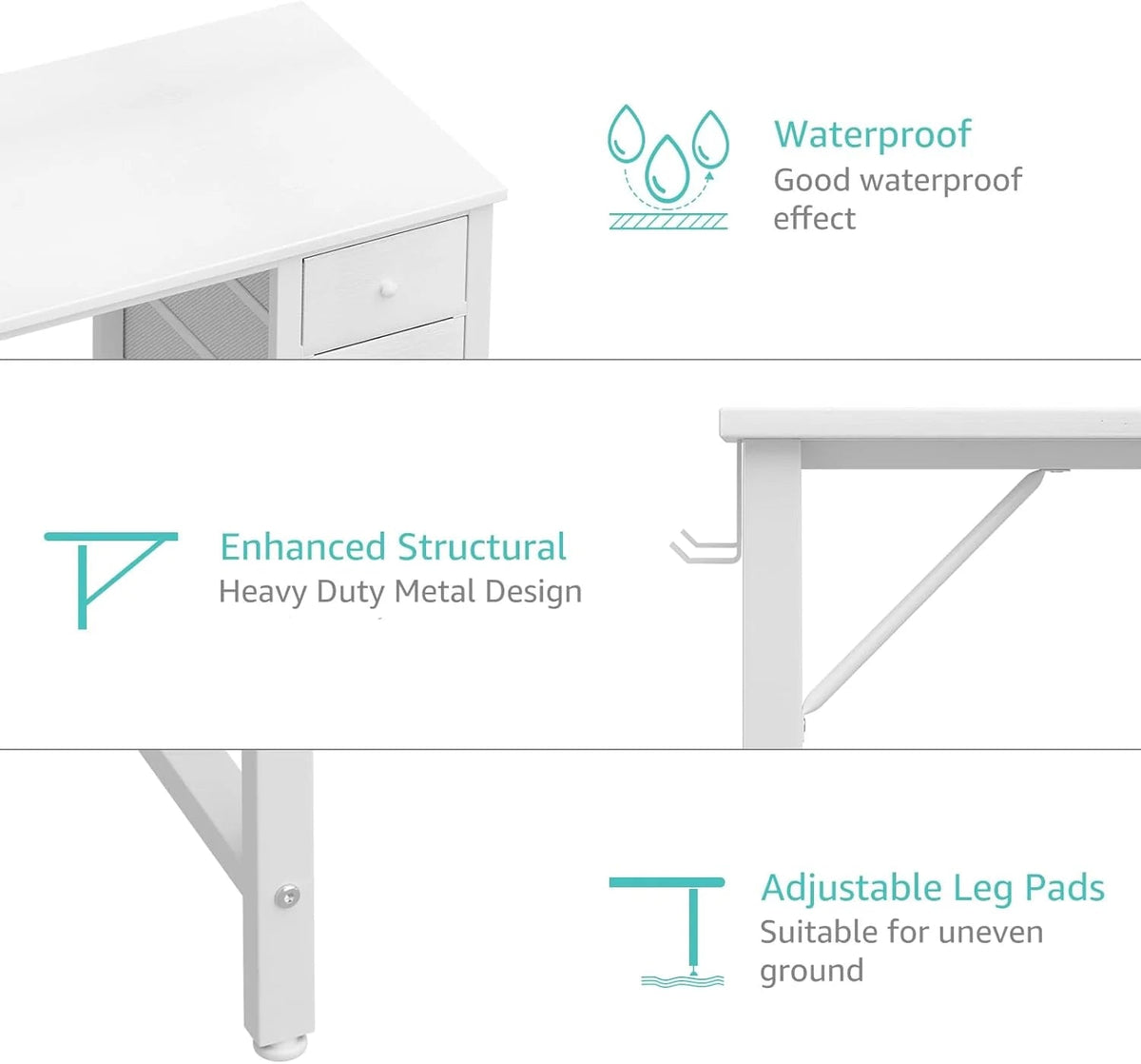 40 Inch Small White Computer Writing Desk With Fabric Drawers